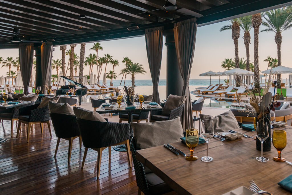 picture of an empty restaurant near the pool area